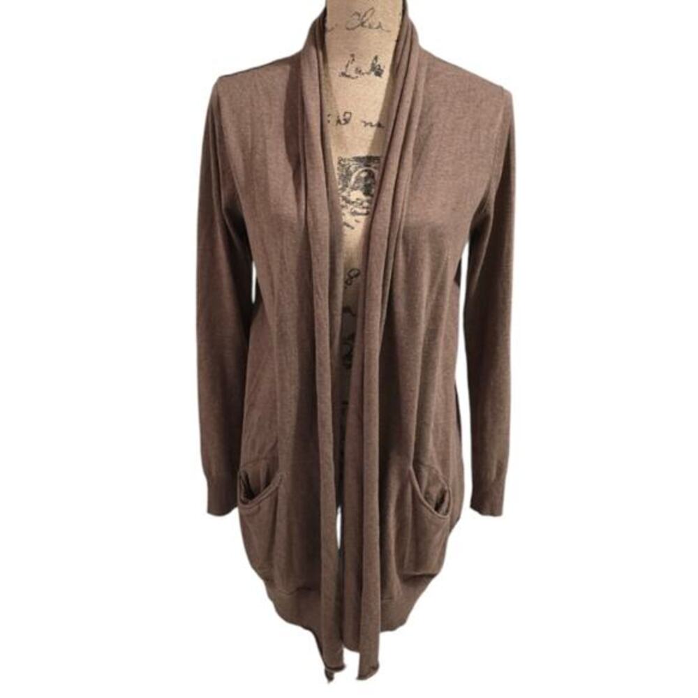 Wilfred Brown Open Front Waterfall Silk Cashmere Cardigan Sweater Size Large
